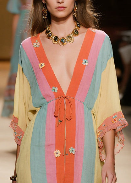 DIY Colorblock Ruffled Patchwork Flower Cotton Vacation Dresses Summer