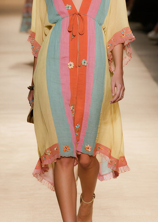 DIY Colorblock Ruffled Patchwork Flower Cotton Vacation Dresses Summer