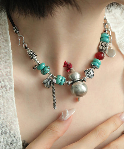 DIY Colorblock Sterling Silber Kalebassenachat Doppelglück Anhänger Halskette