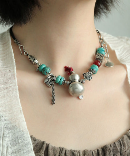 DIY Colorblock Sterling Silber Kalebassenachat Doppelglück Anhänger Halskette