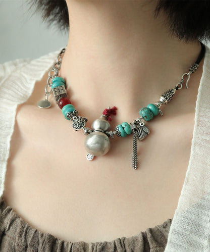 DIY Colorblock Sterling Silber Kalebassenachat Doppelglück Anhänger Halskette