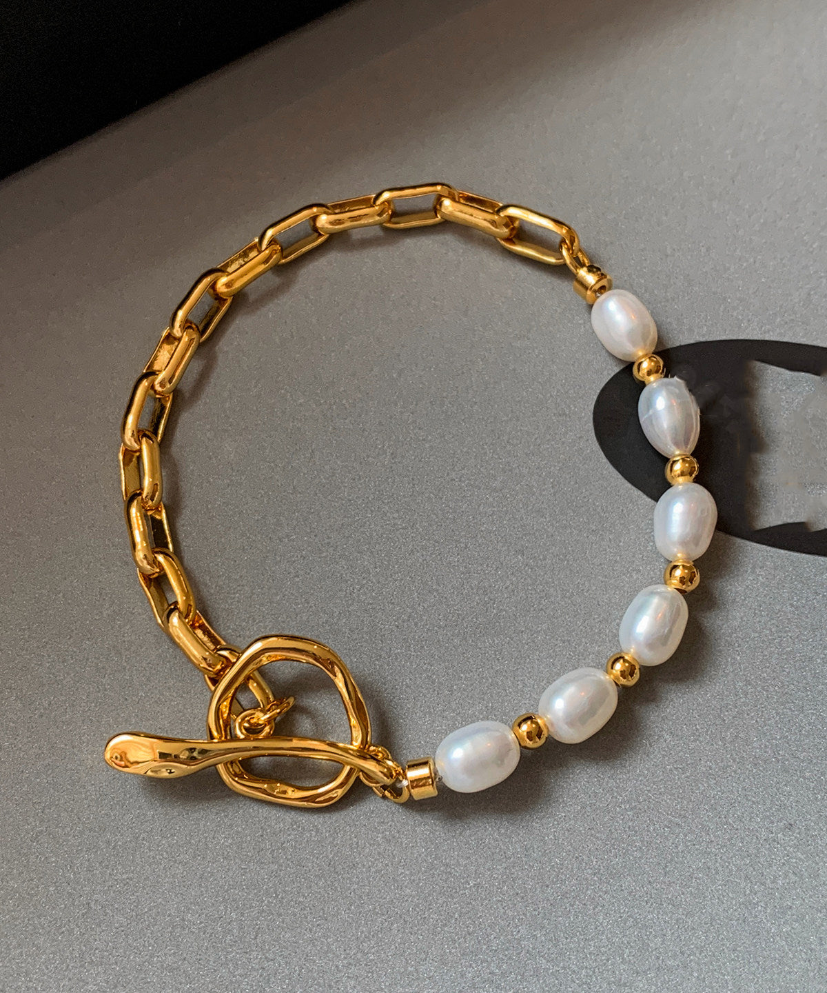 DIY Copper Overgild Pearl Patchwork Hollow Out Charm Bracelet