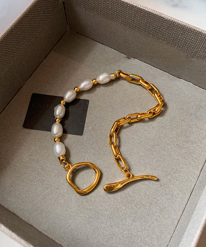 DIY Copper Overgild Pearl Patchwork Hollow Out Charm Bracelet
