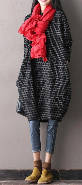 DIY Baumwollkleidung feines schwarzes Baumwollkleid mit Rundhalsausschnitt