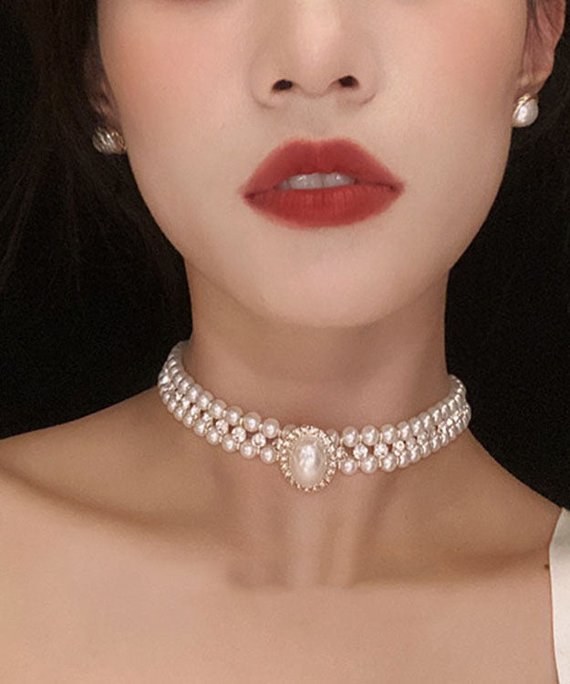 Collar de princesa de circonita y perla con incrustaciones de aleación de oro DIY