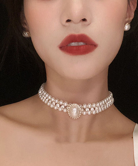 Collar de princesa de circonita y perla con incrustaciones de aleación de oro DIY