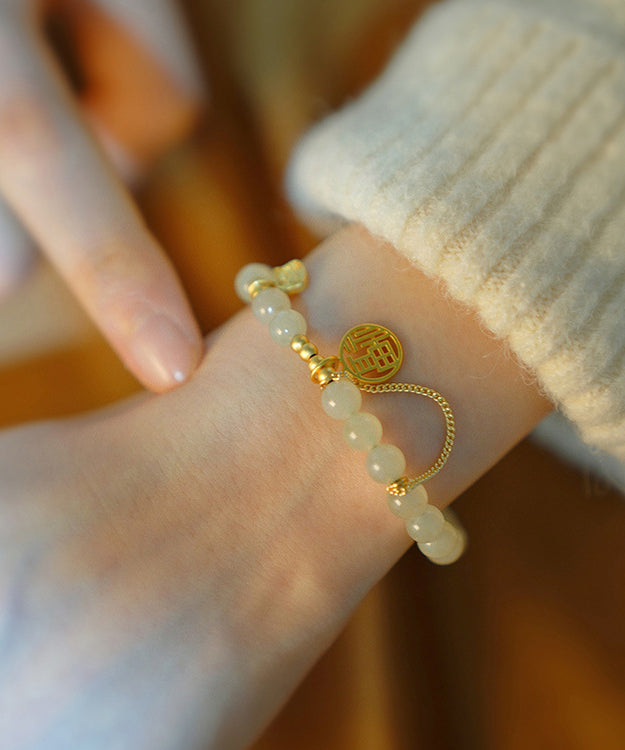 DIY Gold Antikes Gold Jade Fu Charakter Quaste Charm Armband