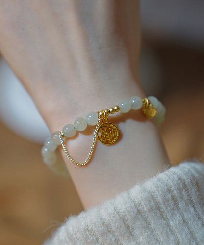 DIY Gold Antikes Gold Jade Fu Charakter Quaste Charm Armband