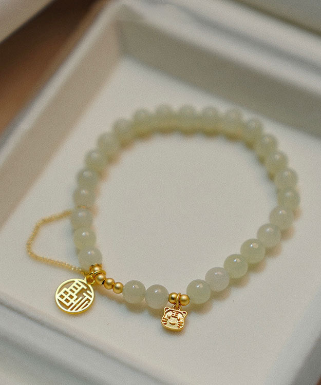 DIY Gold Antikes Gold Jade Fu Charakter Quaste Charm Armband