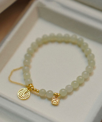 DIY Gold Antikes Gold Jade Fu Charakter Quaste Charm Armband