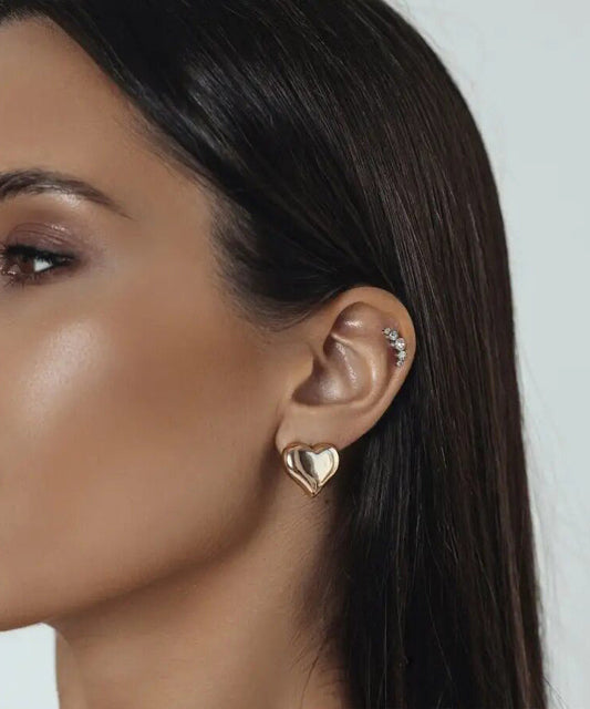 DIY Gold Copper Alloy Heart-Shaped Stud Earring