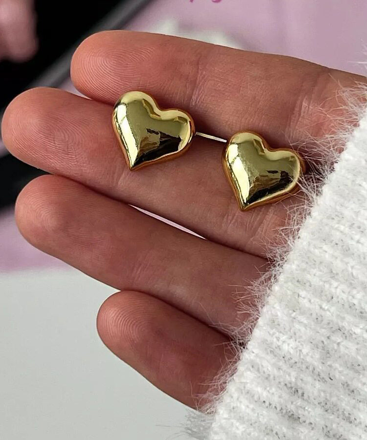DIY Gold Copper Alloy Heart-Shaped Stud Earring