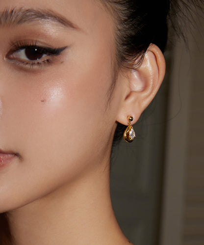 Pendientes de borla con gotas de agua de circonita de aleación de cobre y oro hechos a mano