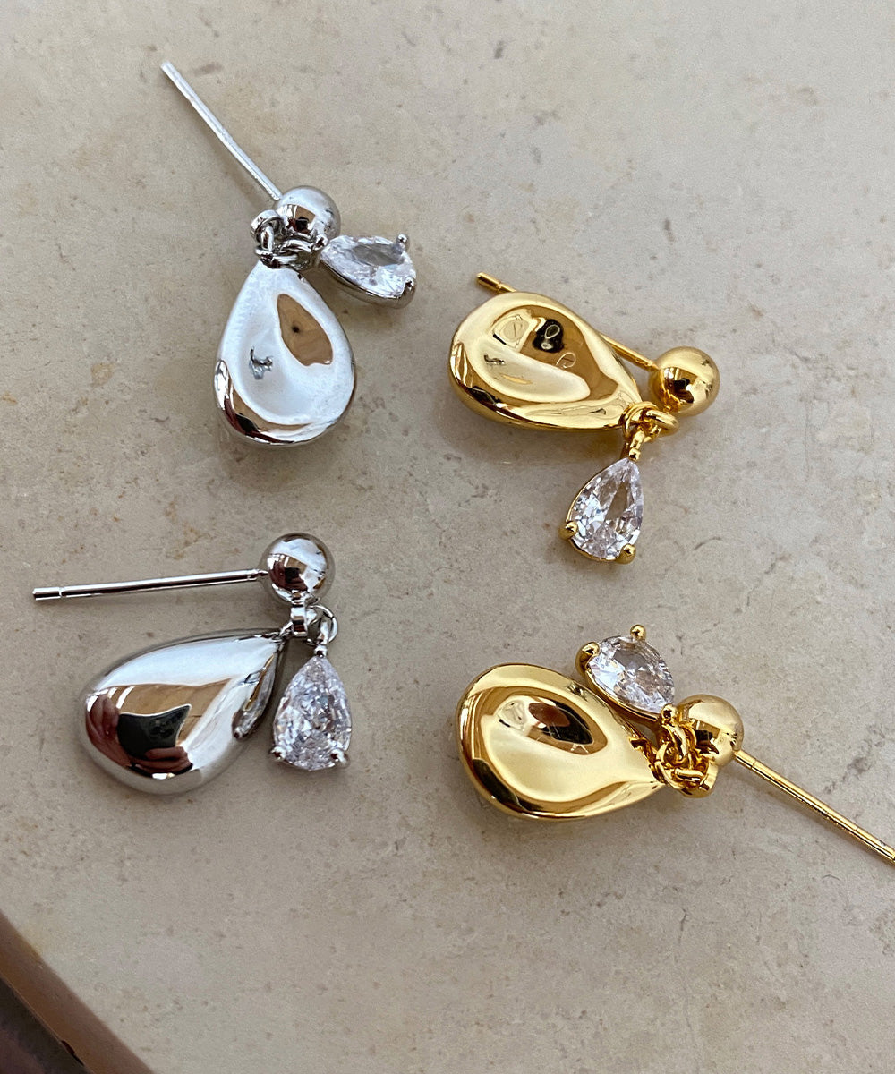 Pendientes de borla con gotas de agua de circonita de aleación de cobre y oro hechos a mano