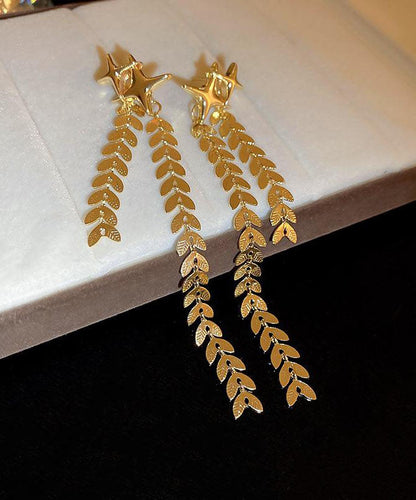 Pendientes colgantes con borlas de espigas de trigo de cuatro puntas de cobre dorado hechos a mano