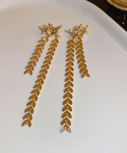 Pendientes colgantes con borlas de espigas de trigo de cuatro puntas de cobre dorado hechos a mano