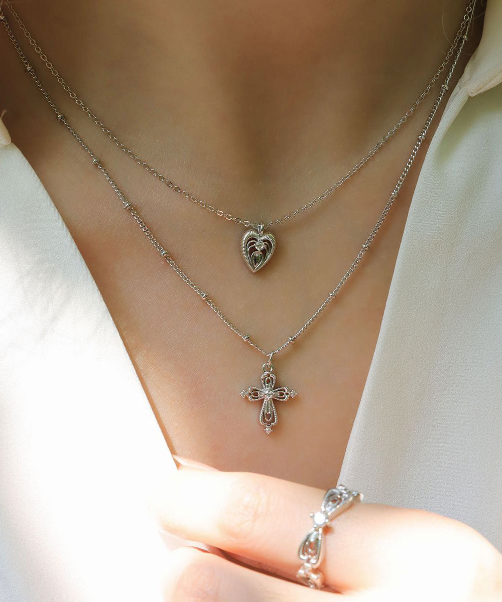 DIY Gold Copper Overgild Double Layered Cross Love Pendant Necklace