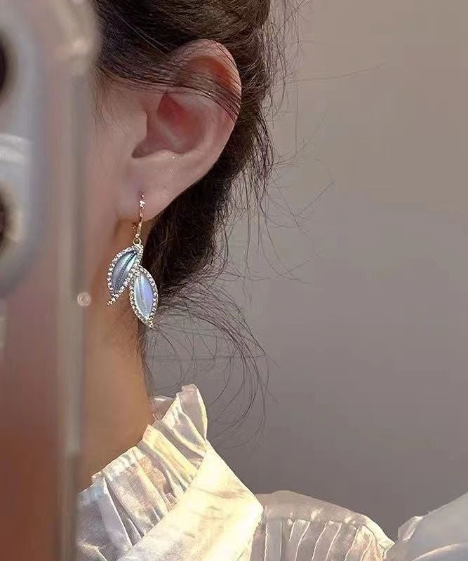 Pendientes colgantes de hojas de circón con sobredorado de cobre y oro hechos a mano