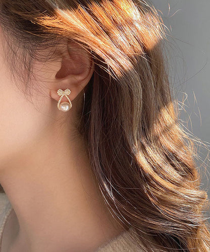 Pendientes DIY de aleación de plata de ley y oro con lazo de perlas y circonitas