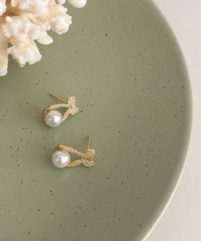 Pendientes DIY de aleación de plata de ley y oro con lazo de perlas y circonitas