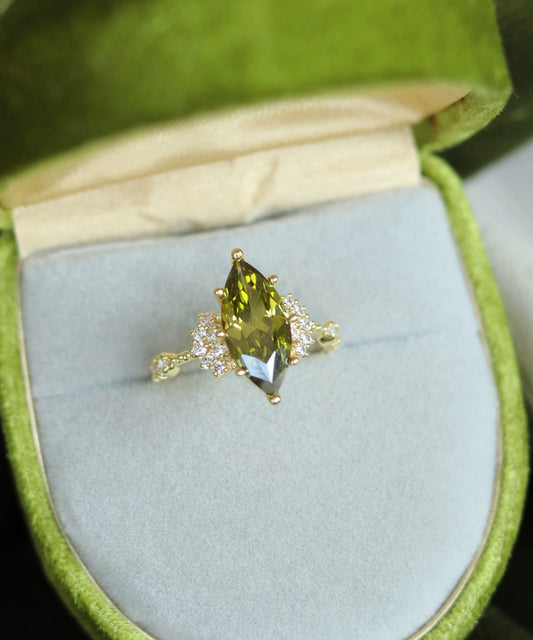 Anillos abiertos de circonita de aleación de cobre verde hechos a mano