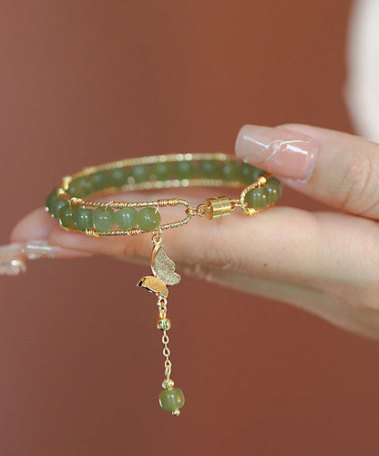 Pulsera DIY con borlas de mariposa de jade dorado y cobre verde