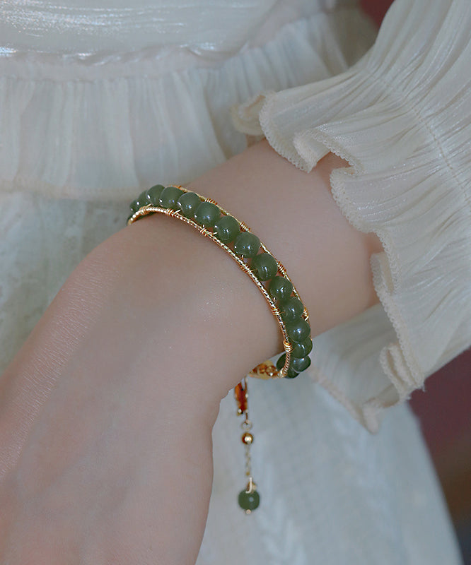 Pulsera DIY con borlas de mariposa de jade dorado y cobre verde