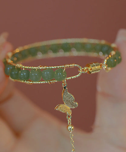 Pulsera DIY con borlas de mariposa de jade dorado y cobre verde