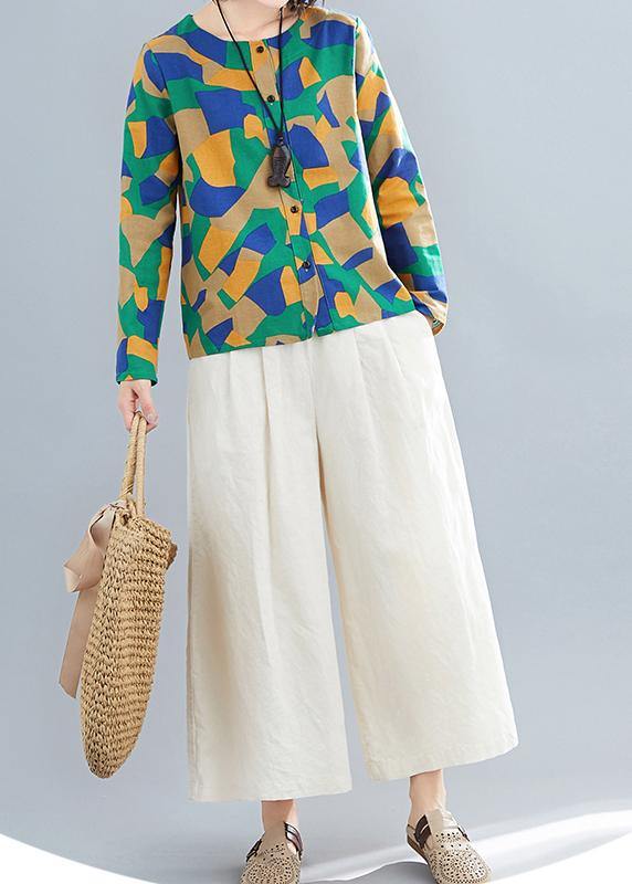 DIY Green Geometric Clothes For Women O Neck Button Down Plus Size Clothing Tops - SooLinen