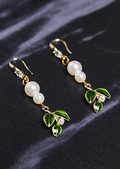 DIY Grüne Blatt Perle Zirkon Tropfen Ohrringe
