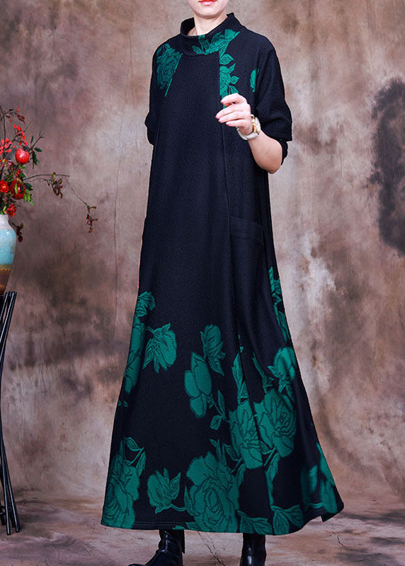 DIY Grün Print Urlaub Slim Fit Kleid Frühling