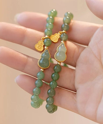 Pulsera de dos piezas con dijes de calabaza de jade verde en plata esterlina DIY
