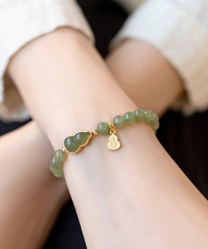 Pulsera de dos piezas con dijes de calabaza de jade verde en plata esterlina DIY