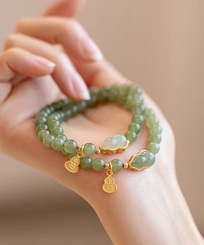 Pulsera de dos piezas con dijes de calabaza de jade verde en plata esterlina DIY
