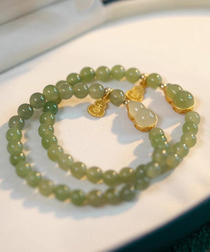 Pulsera de dos piezas con dijes de calabaza de jade verde en plata esterlina DIY