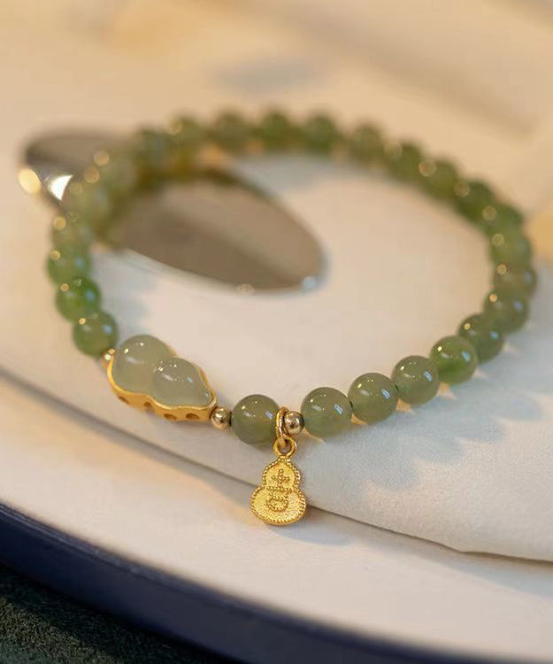 Pulsera de dos piezas con dijes de calabaza de jade verde en plata esterlina DIY