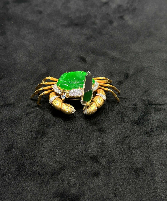 DIY Green Sterling Silver Overgild Zircon Crab Brooches