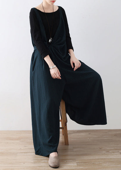 DIY grün gestreifte Jumpsuits mit weitem Bein und Taillenbund für den Herbst