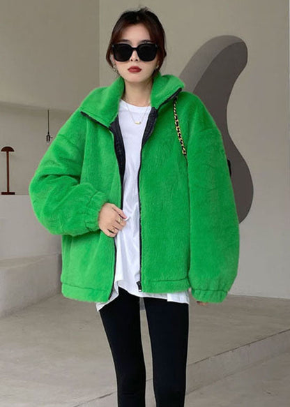 DIY Grüne Winteroberbekleidung aus dickem Nerzsamt mit Reißverschluss