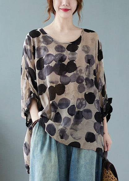 DIY Graues Rüschen-Print-Shirt Tops Halbarm