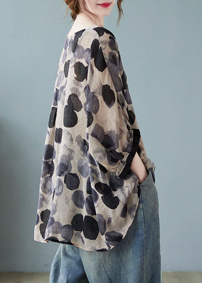 DIY Graues Rüschen-Print-Shirt Tops Halbarm