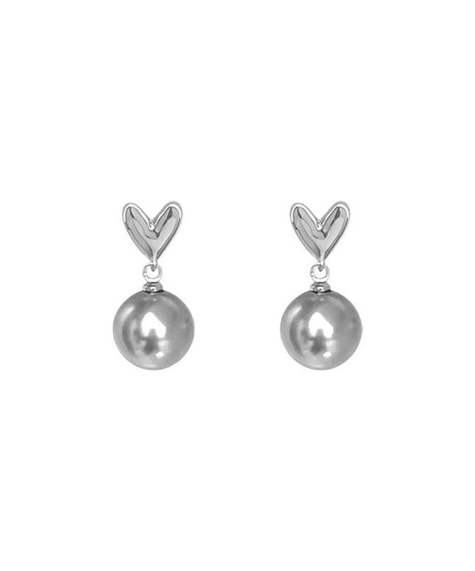 Pendientes colgantes de perla Love de plata de ley gris DIY