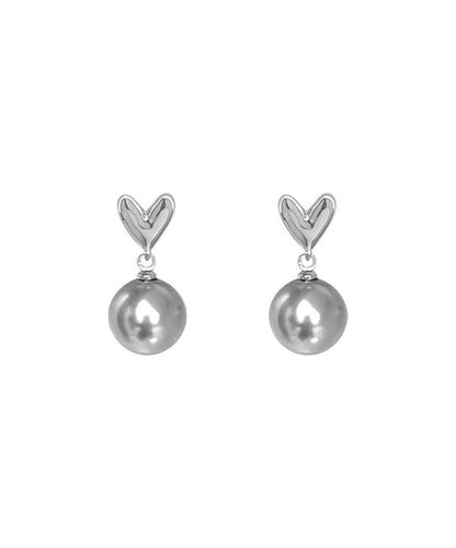 Pendientes colgantes de perla Love de plata de ley gris DIY