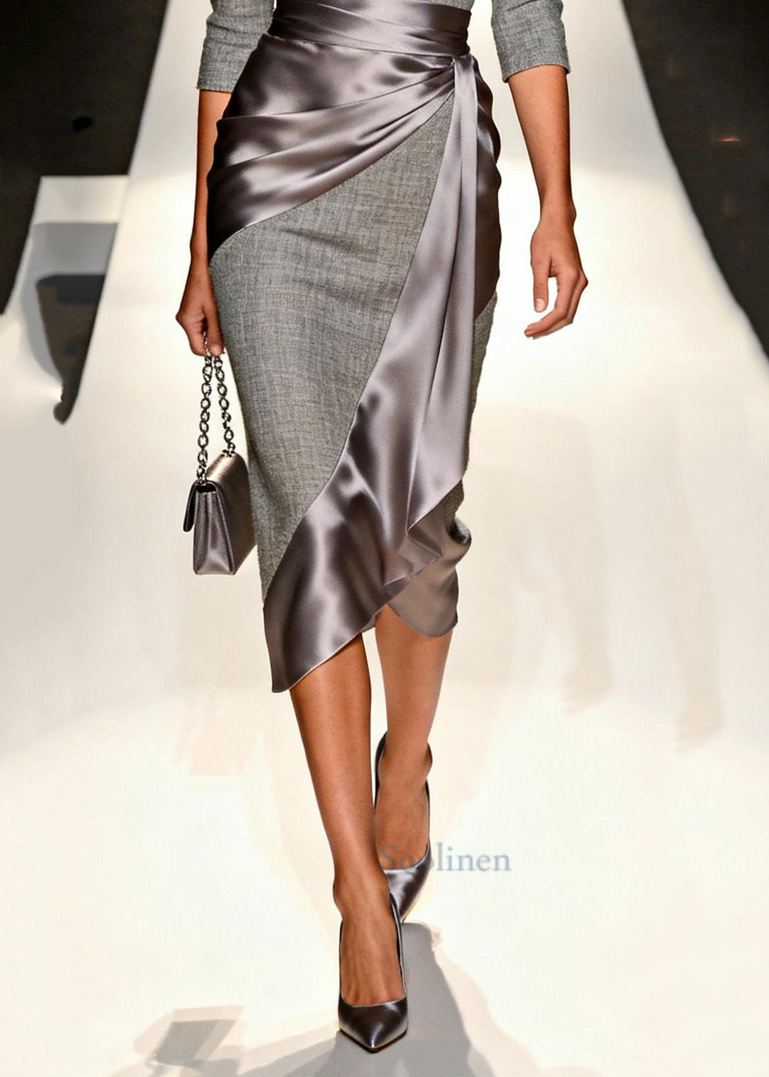DIY Grey V Neck Patchwork Linen Silk Vacation Dresses Summer