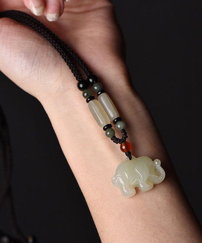 DIY Handgestrickte Jade-Halskette mit kleinem Elefantenanhänger