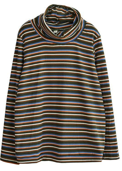 DIY High Neck  cotton Spring Blouses For Women Shirts Striped  tops - SooLinen