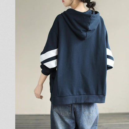 DIY Hooded cotton Spring Linen Tops women blouses design Navy shirt - SooLinen