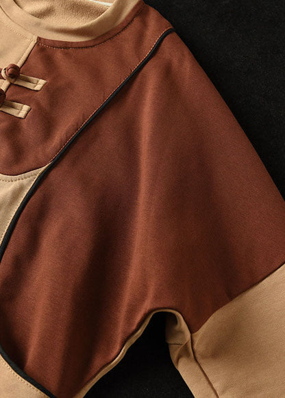 DIY Khaki O-Ausschnitt Patchwork Baumwolle Sweatshirts Top Frühling