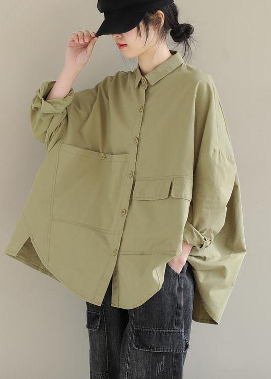 DIY Lapel Asymmetric Shirts Sleeve Khaki Shirt - SooLinen