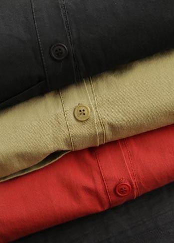 DIY Lapel Asymmetric Shirts Sleeve Khaki Shirt - SooLinen